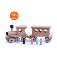 Lade das Bild in den Galerie-Viewer, Holzzug - Holzeisenbahn Set (Lokomotive aus Holz + Personenwagen)